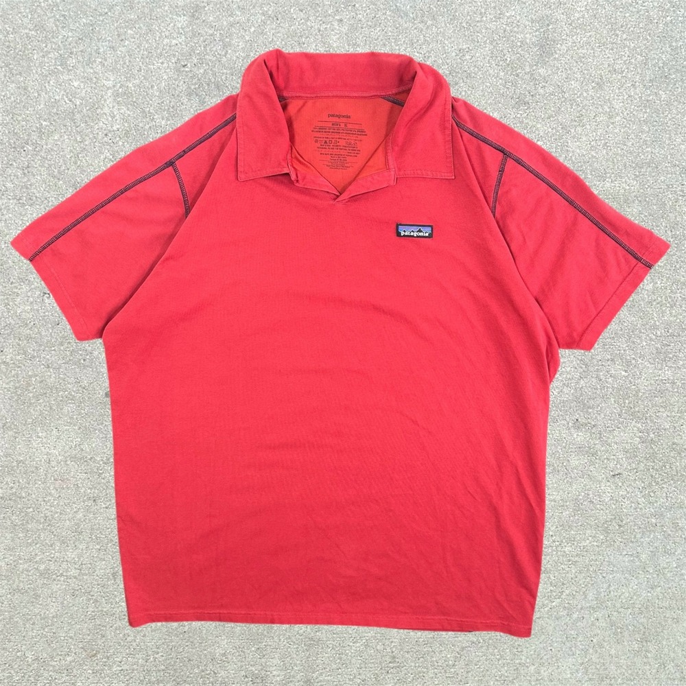 Patagonia‎ Mens XL Polo Shirt Red Short Sleeve Organic Cotton Blend Top